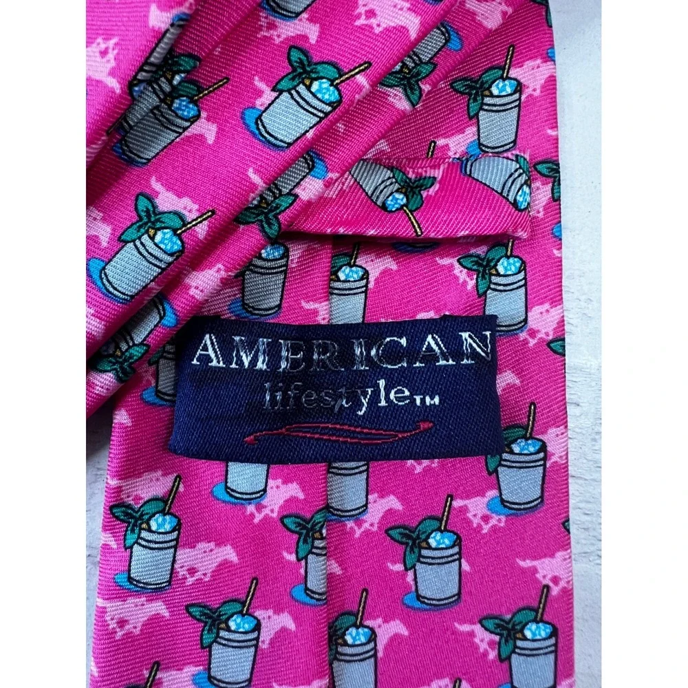 American Lifestyle Mens Pink Mint Julep Horse Racing Kentucky Derby Novelty Tie